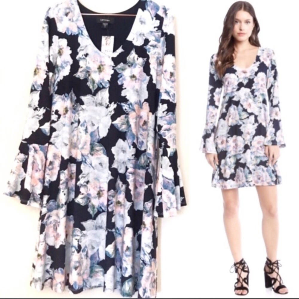 Karen Kane multicolor floral long-sleeve A-line dress